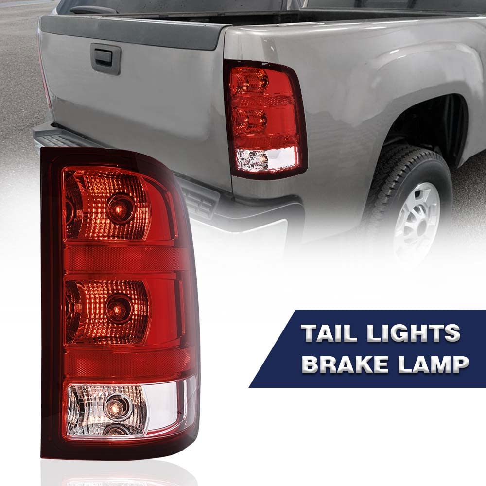 G-PLUS Tail Lights Lamps w/Bulbs & Wiring Harness Compatible with GMC Sierra 1500 2500 3500HD 2007-2013 Passenger Side Red Lens Taillights Taillamps Brakelights 25958485 GM2801208Assembly