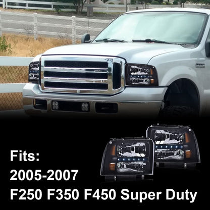 G-PLUS LED Smoked LED DRL headlights, Compatible with 2005 2006 2007 Ford F250 F350 F450 F550 Super Duty Bumper Headlamps, Smoky Lens Black Housing Amber Reflector,faros delanteros