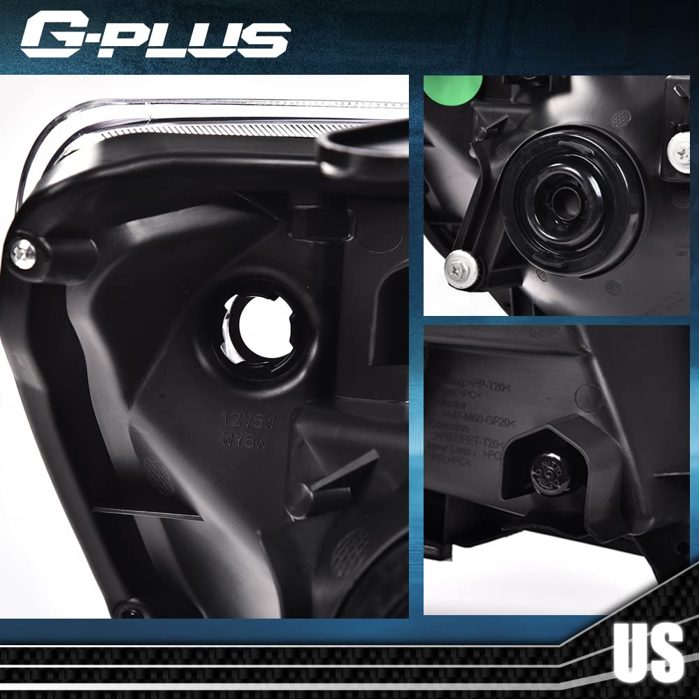 G-PLUS Headlights Compatible with Toyota Tacoma 2005-2011 Bumper Headlamps Left & Right Smoky Lens Black Housing Clear Reflector,faros delanteros