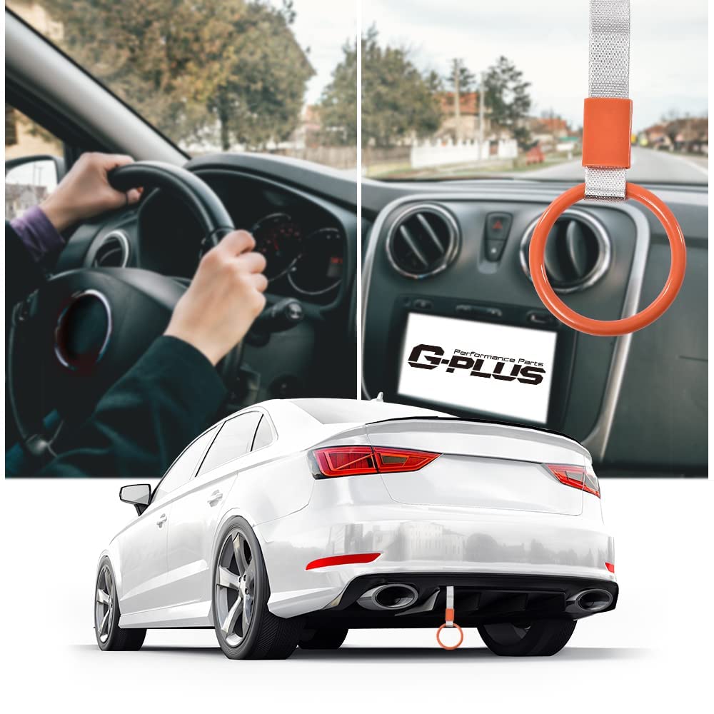 G-PLUS JDM Tsurikawa Ring Round Subway Train Bus Car Handle Hand Straps Drift Charm,Rear Bumper Warning Ring (Orange)