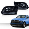 G-PLUS LED Bar Plank Style Headlights Fit for Dodge Ram 1500 2500 3500 2013-2018 Projector Headlamp,Fit Models w/Dual Beam& Quad Beam Models,Smoky Lens Black Housing Clear Reflector