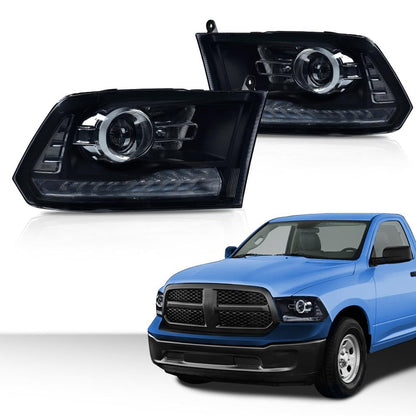 G-PLUS LED Bar Plank Style Headlights Fit for Dodge Ram 1500 2500 3500 2013-2018 Projector Headlamp,Fit Models w/Dual Beam& Quad Beam Models,Smoky Lens Black Housing Clear Reflector