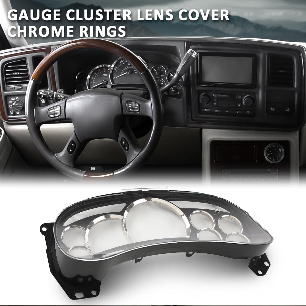 G-PLUS Gauge Cluster Lens Cover Chrome Rings Compatible with Chevy Silverado Avalanche Tahoe GMC Sierra Yukon Suburban 2003-2006