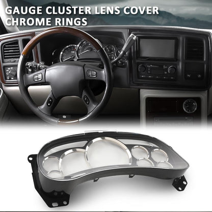 G-PLUS Gauge Cluster Lens Cover Chrome Rings Compatible with Chevy Silverado Avalanche Tahoe GMC Sierra Yukon Suburban 2003-2006