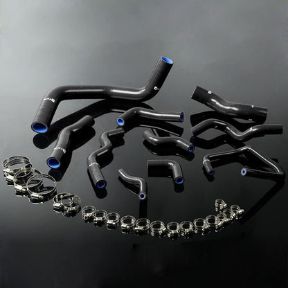 G-PLUS Silicone Radiator Hose Kit w/Clamps Compatible with Nissan Silvia 200SX 240SX S13 S14 S15 SR20DET (Black 10 PCS)