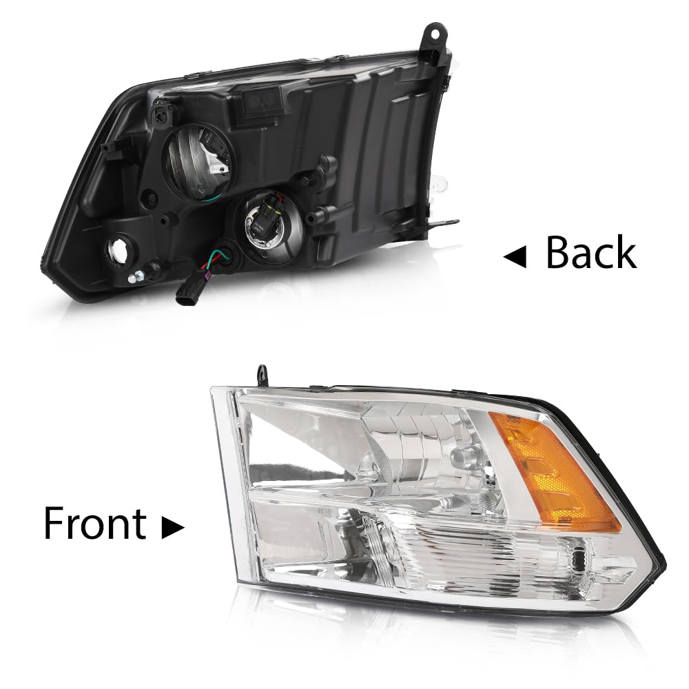 G-PLUS Headlight Assembly Front Headlamp Left Driver with Bulbs Fit Dodge Ram 1500 2500 3500 2009-2018 Factory Bumper Headlamps,faros delanteros