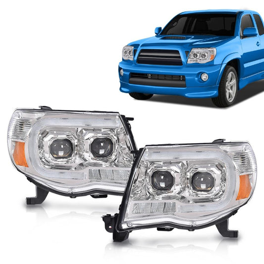 G-PLUS LED Tube Projector Headlights Headlamps W/o Bulbs Compatible with Toyota Tacoma 2005-2011 Clear Lens Chrome Housing Amber Reflector Driver & Passenger Side,faros delanteros