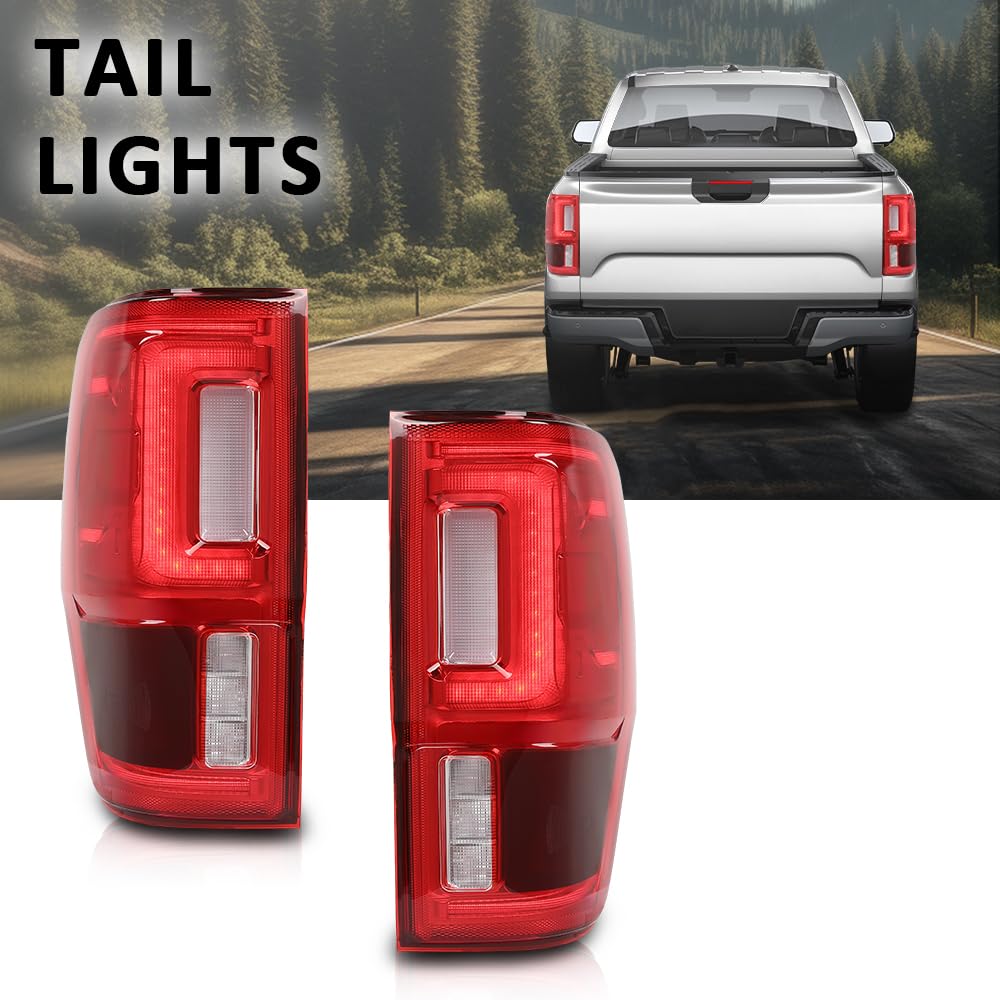 G-PLUS LED Tail Light Assembly Rear Brake Lamp w/Wiring Harness Left and Right Compatible with Ford Ranger 2019-2023 with Blind Spots Models Red Lens KB3Z-13405-G Faros Traseros Luces Traseras