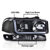 G-PLUS LED DRL Headlights Assembly, Compatible with 1999-2007 GMC Sierra 1500/2001-2007 GMC Sierra 1500 HD Bumper Headlamps, Smoky Lens Black Housing Clear Reflector,faros delanteros