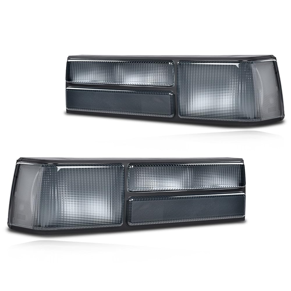 G-PLUS Taillights Taillamps Rear Brake Lights Left&Right w/o Bulbs Compatible with Ford Mustang 1987-1993,FO2800168, FO2801168 Smoky Lens Black Housing Faros Traseros Luces TraserasAssembly