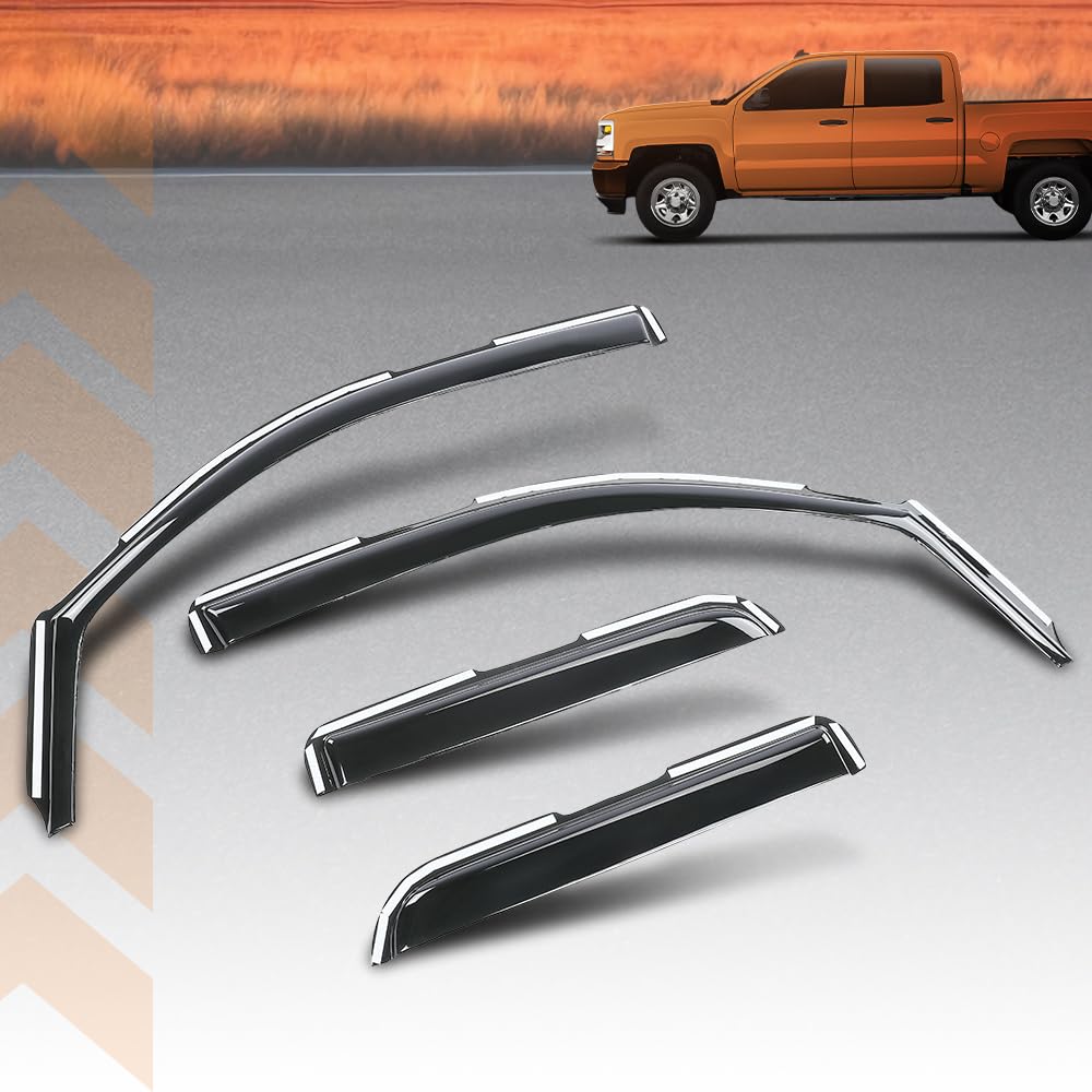 G-PLUS in-Channel Side Window Vent Visor Deflectors Rain Guards Fit Chevy Silverado 1500/2500 / 2500HD / 3500HD & GMC Sierra 1500 / 2500HD / 1500 Limited / 1500 LD Double Cab 2014-2019 4 PCS Smoky