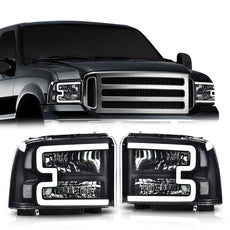 G-PLUS LED Headlights for Ford F250 F350 F450 F550 2005-2007 Clear Black Product Image