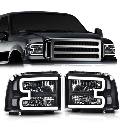 G-PLUS LED Headlights, Compatible with Ford F250 F350 F450 F550 2005 2006 2007 Super Duty Headlamps,Clear Lens Black Housing Clear Reflector Left & Right