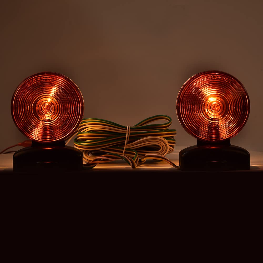 G-PLUS Universal 12V Magnetic Towing Light Kit Tail Lights Turn Signal Lamp Kit 20' 55lb Magnetic Strength, Red & Amber
