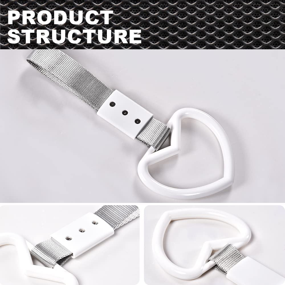 G-PLUS JDM Tsurikawa Ring Heart Subway Train Bus Car Handle Hand Straps Drift Charm,Rear Bumper Warning Ring (White)