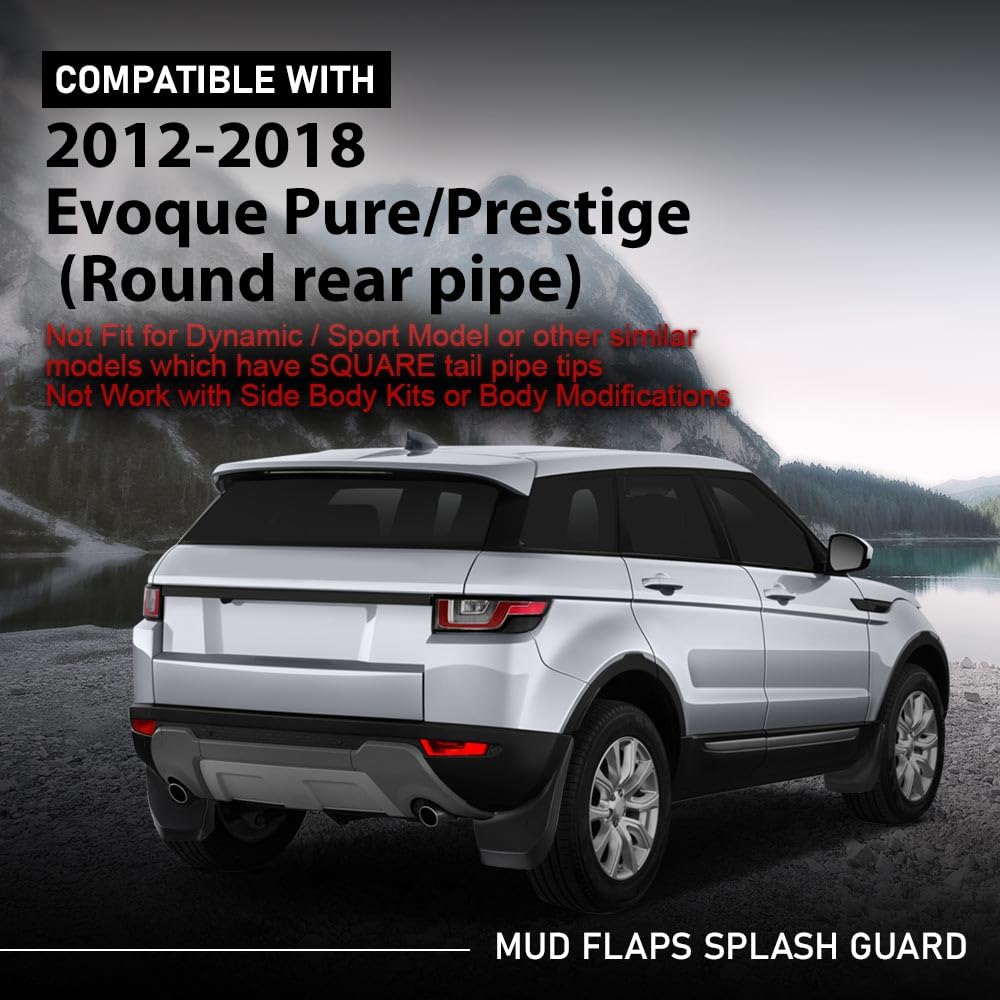 G-PLUS Mud Flaps Splash Guard Mudguard Compatible with Range Rover Evoque Pure/Prestige 2012-2018 (Round Rear Pipe)