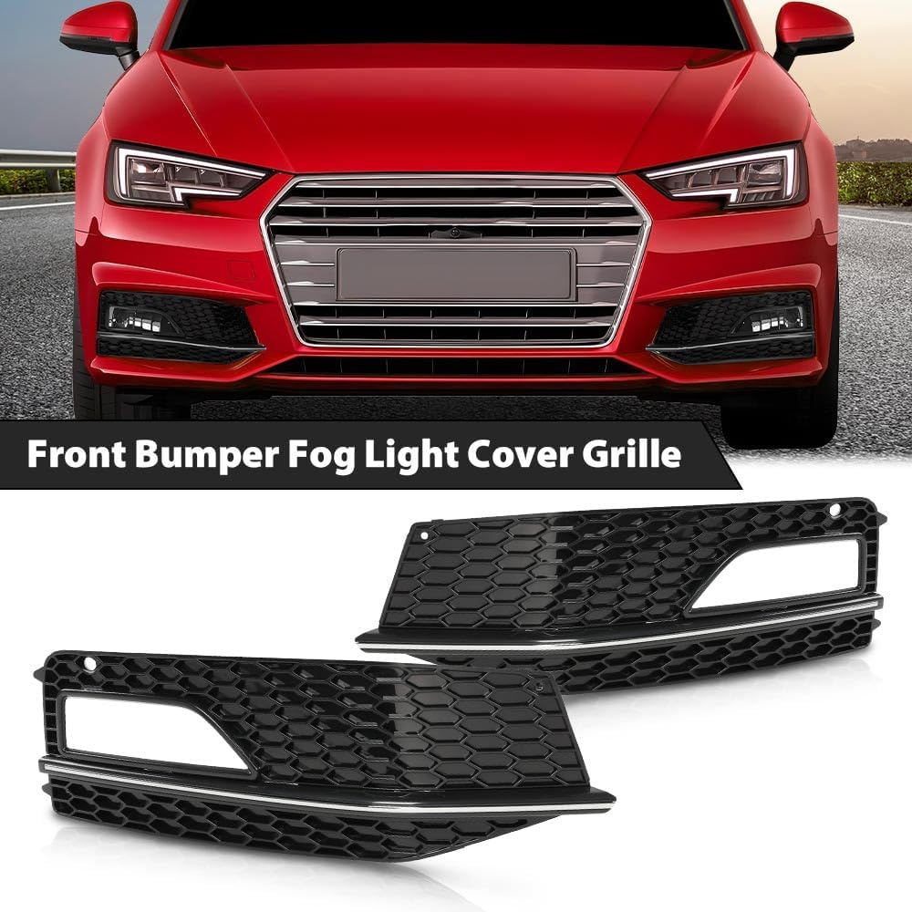 G-PLUS Fog Light Lamp Chrome Cover Bezel Pair Compatible with Audi A4 S-line S4 2013-2015/ Only fit for S-line Bumpers/Not fit Standard Bumpers 8K0807681L, 8K0807681N, 8K0807682L, 8K0807682N Black