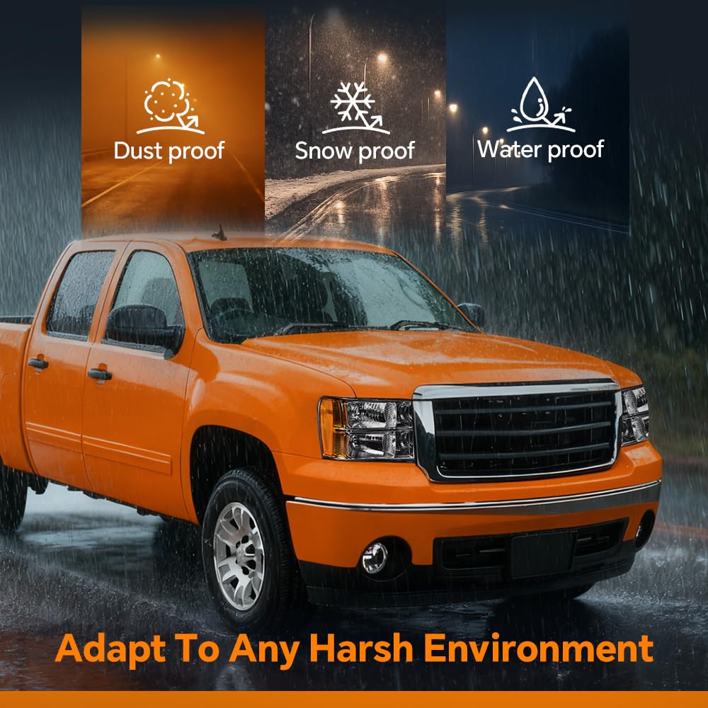 G-PLUS Tube Projector Headlights Assembly Fit GMC Sierra 1500 2500 HD 3500 HD 2007 2008 2009 2010 2011 2012 2013 2014 Headlamps Left & Right Clear Lens Chrome Housing Amber Reflector,faros delanteros