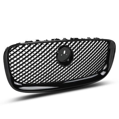 G-PLUS Front Center Upper Mesh Grille W/Emblem Compatible with Jaguar XF XFR 2012-2015 Gloss Black Grill