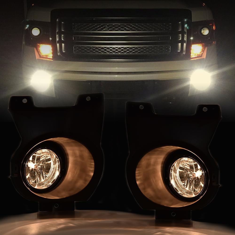 G-PLUS Bumper LED Fog Lights Compatible With 2011-2014 Ford F150, (NOT For SVT Raptor Models), Driving Fog Lamps w/Switch/Bracket/Bulbs Pair (Smoky lens)