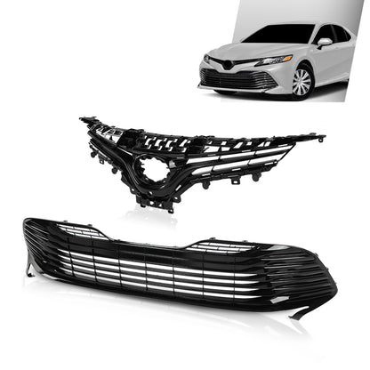 G-PLUS Front Bumper Upper & Lower Grille Black Trim Compatible with Toyota Camry LE XLE 2018-2020 5310106A70