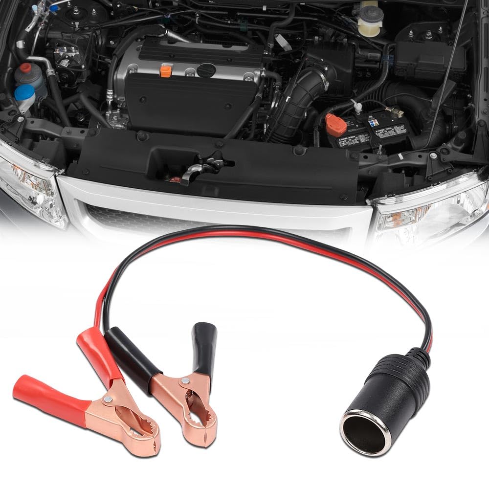 G-PLUS 12V Battery To Cigarette Lighter Adapter Alligator Clamp Clip 12 Volt Car Socket Red and Black