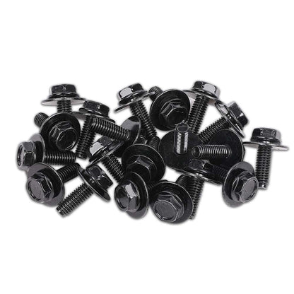G-PLUS Body Bolt Screw Fastener Fender M6-1.0X 16mm Long- 10mm Hex- 17mm Washer Steel Black 20PCS