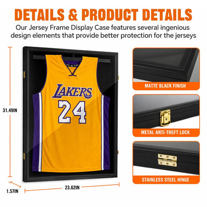G-PLUS Wall Art Display 32" Jersey Cover Football Basketball Shirt Frame Lockable Box Rack Wall Display/Case Black