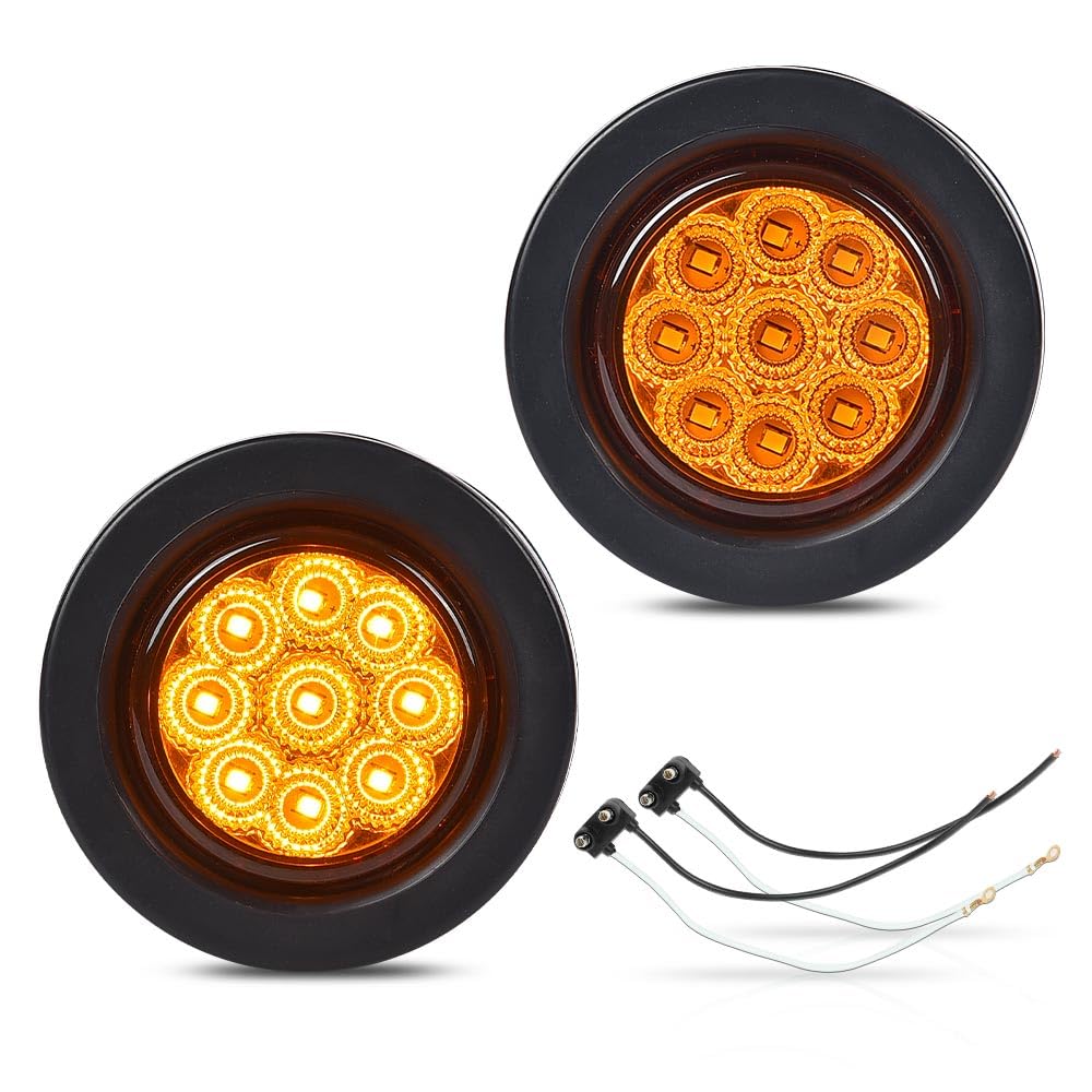 G-PLUS 2pcs Amber 2 Inch Round 9 LED Side Marker Lights Truck Trailer Lamp Fit for Most 12V Trailers Buses Trucks Trailers Lorries RVs