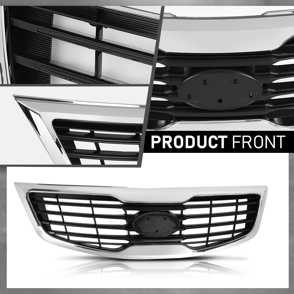 G-PLUS Front Bumper Grille with Chrome Molding Plastic Compatible with Kia Sportage 2011-2012 863503W000, KI1200147 Grill