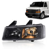 G-PLUS Headlights Assembly w/Bulbs Compatible with Chevy Express GMC Savana 1500 2003-2014/2500 3500 4500 2003-2023 Diver Side Left Headlamp Clear lens Black Housing Amber Reflector