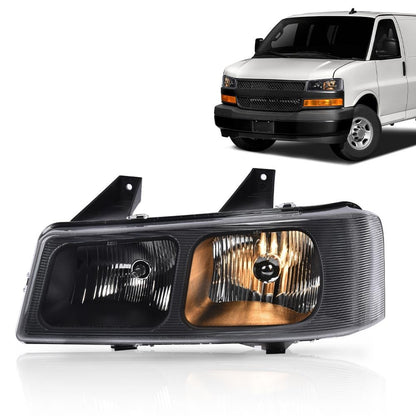G-PLUS Headlights Assembly w/Bulbs Compatible with Chevy Express GMC Savana 1500 2003-2014/2500 3500 4500 2003-2023 Diver Side Left Headlamp Clear lens Black Housing Amber Reflector