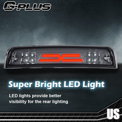 G-PLUS 3D LED Bar Truck Third 3rd Tail X Brake Light Compatible With 2009-2010 Dodge Ram 1500 2011-2017 Ram 1500 2500 3500 55372082AE 55372082AF High Mount Stop light