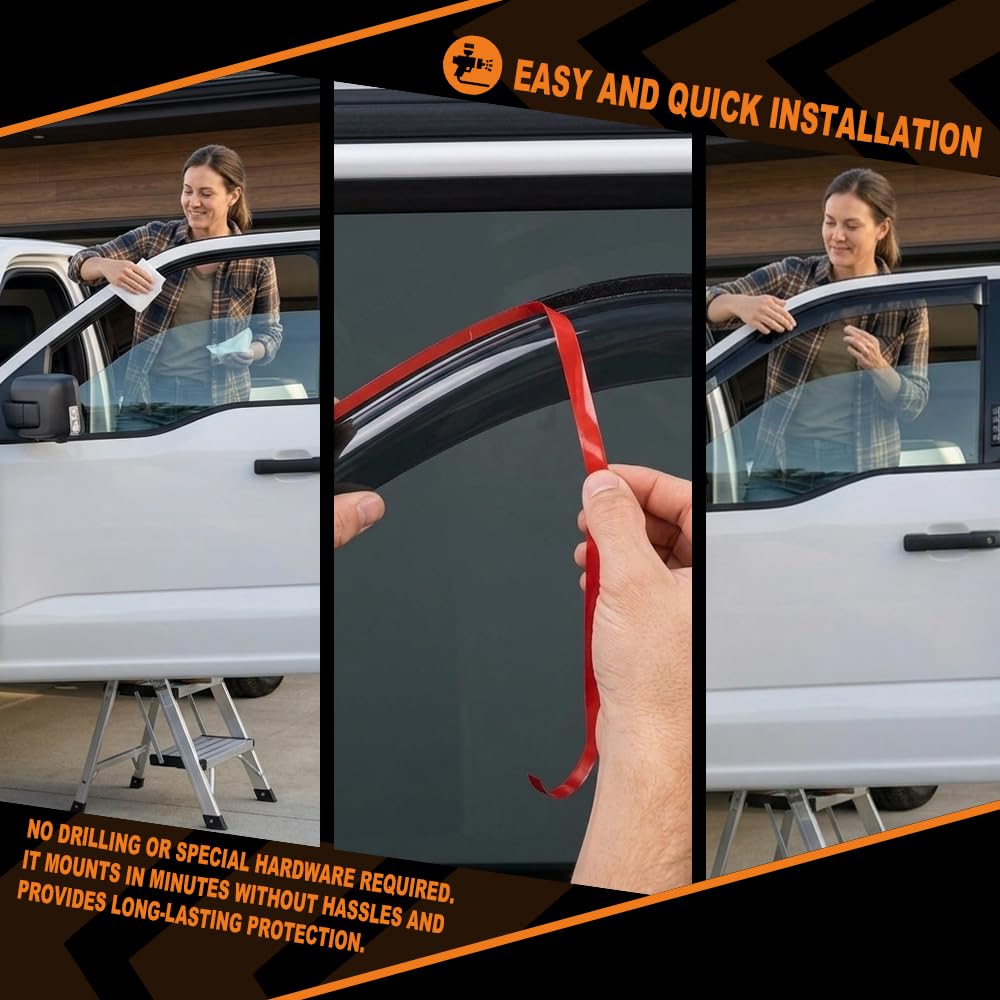 G-PLUS Out-Channel Window Vent Visor Deflectors Tape-On Side Rain Guards Compatible with Ford F150 SuperCab 2015-2024 4PCS Smoky