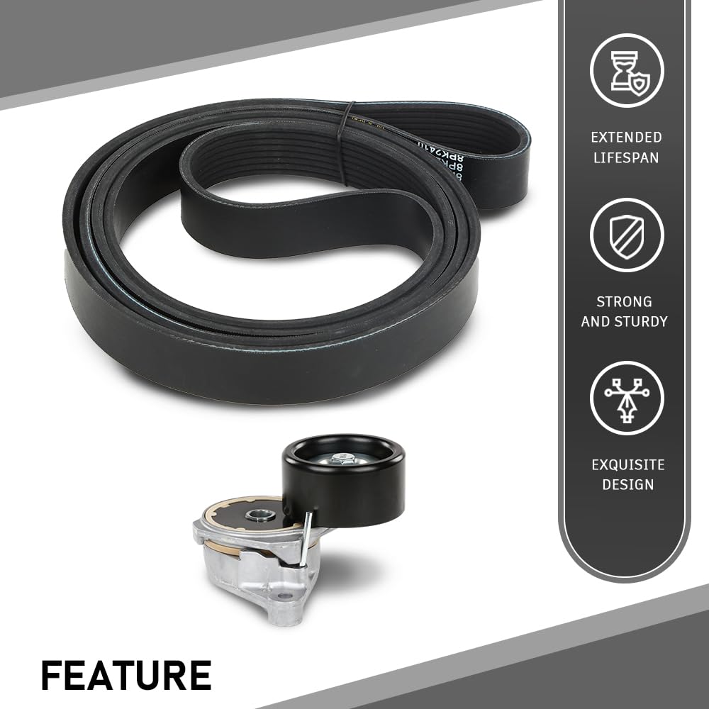 G-PLUS Engine Drive Belt & Tensioner Compatible with Toyota Tundra 5.7L 2007-2017 166200S012 & 9091602759