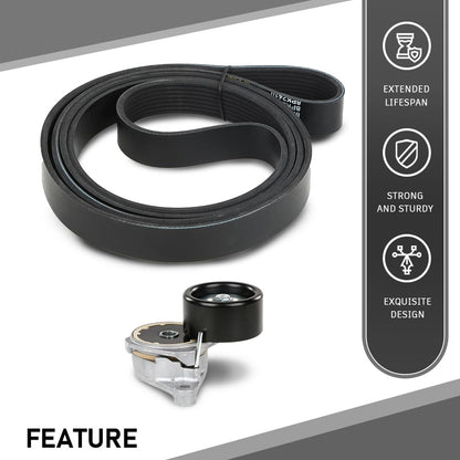 G-PLUS Engine Drive Belt & Tensioner Compatible with Toyota Tundra 5.7L 2007-2017 166200S012 & 9091602759