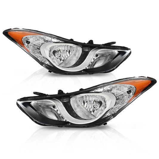 G-PLUS Headlights Assembly Front Headlamp Fit Hyundai Elantra Sedan 2011-2013 HY2503161 Clear Lens Chrome Housing Amber Reflector Bumper Left & Right Headlamps,faros delanteros