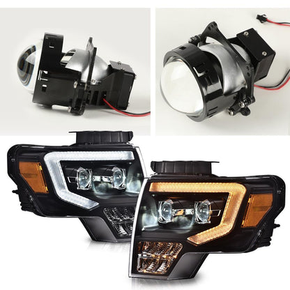 G-PLUS Left & Right Side Headlights Assembly & Tail lights Compatible with Ford F150 2009 2010 2011 2012 2013 2014 (Clear Lens Black Housing Amber Reflector Headlights + Tail lights)