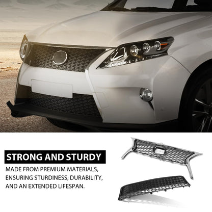 G-PLUS Front Upper Lower Grille 2pc Set Compatible with LX RX350 2013-2015 531120E110, LX1036108, 531010E150, LX1200178 Chrome Black