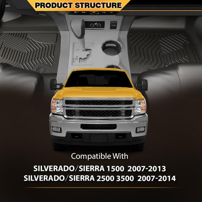 G-PLUS Floor Mats Cargo Liners,Fit Chevy Silverado/GMC Sierra 1500 Crew Cab 2007-2013,Fit Silverado/Sierra 2500 3500 Crew Cab 2007-2014,TPE Floor Liner All Weather,1st & 2nd Row,alfombras para carro