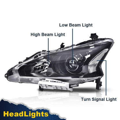 G-PLUS Headlights Assembly Compatible With 2013 2014 2015 Nissan Altima 4-Door Sedan Factory Style Automotive Halogen Model Headlamps (Clear Lens Black Housing Clear Reflector),faros delanteros