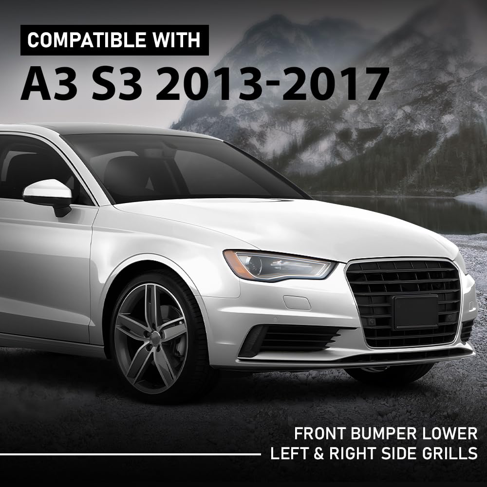 G-PLUS Pair Front Lower Bumper Grilles Covers, Compatible with Audi A3 S3 2013-2017, Left Driver & Right Passenger Side 2PCS, 8V5807682, 8V5807681