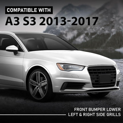 G-PLUS Pair Front Lower Bumper Grilles Covers, Compatible with Audi A3 S3 2013-2017, Left Driver & Right Passenger Side 2PCS, 8V5807682, 8V5807681