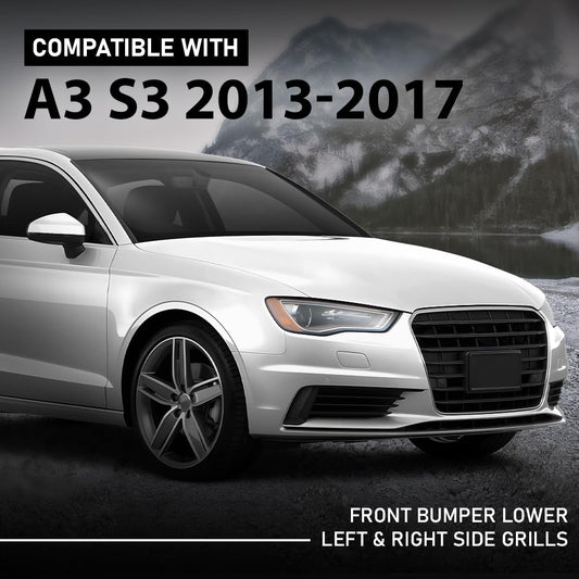 G-PLUS Pair Front Lower Bumper Grilles Covers, Compatible with Audi A3 S3 2013-2017, Left Driver & Right Passenger Side 2PCS, 8V5807682, 8V5807681