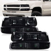 G-PLUS Headlights Assembly Fit Chevy Silverado 1500 2500 & HD 3500 1999-2002/Fit Chevy Suburban/Tahoe 2000-2006 Bumper Headlamps Smoky Lens Black Housing Clear Reflector,faros delanteros