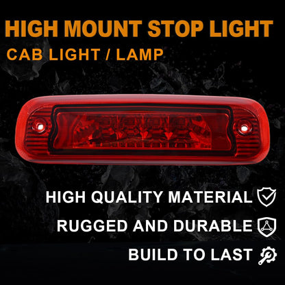 G-PLUS LED Third 3rd Brake Light Compatible with Cherokee 1997-2001 Rear Roof Center High Mount Stop Light Red Lens Chrome Housing Replace For 55155614AE