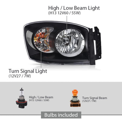 G-PLUS Headlights w/Bulbs Pair Compatible with Dodge Ram 1500 2006-2008 /Fit Dodge Ram 2500 3500 2006-2009,Clear Lens Black Housing Clear Reflector Bumper Headlamps,faros delanteros Assembly