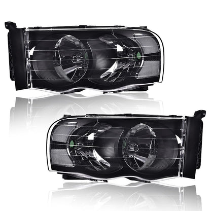 G-PLUS Headlights Assembly, Compatible with 2002 2003 2004 2005 Dodge Ram 1500 2500 3500 bumper Headlamp, Clear lens Black Housing Clear Reflector