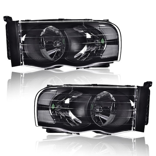 G-PLUS Headlights Assembly, Compatible with 2002 2003 2004 2005 Dodge Ram 1500 2500 3500 bumper Headlamp, Clear lens Black Housing Clear Reflector