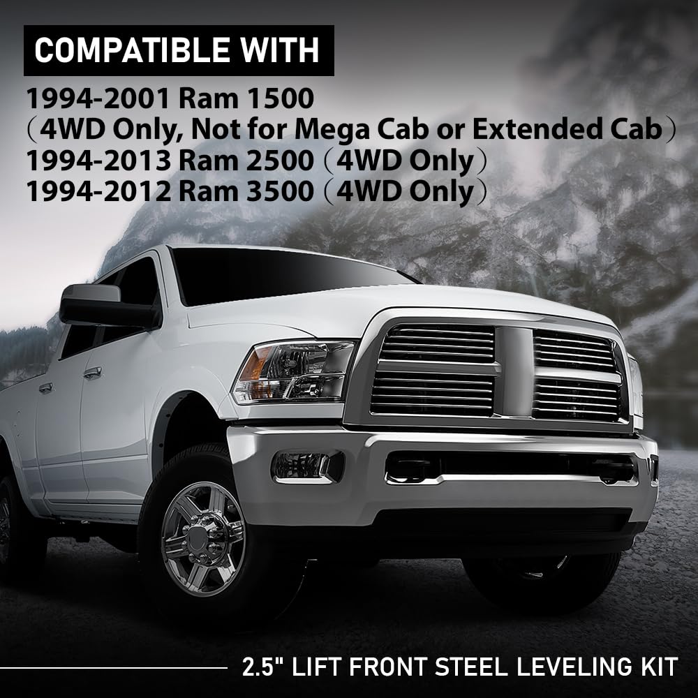 G-PLUS 2.5" Lift Front Steel Leveling Kit Compatible with Dodge Ram 1500 1994-2001,Fit Dodge Ram 2500 1994-2013, Fit Dodge Ram 3500 1994-2012 (4WD Only)
